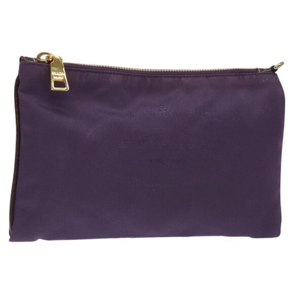 PRADA Pouch Nylon Purple Gold Auth ti3227 - Picture 1 of 16
